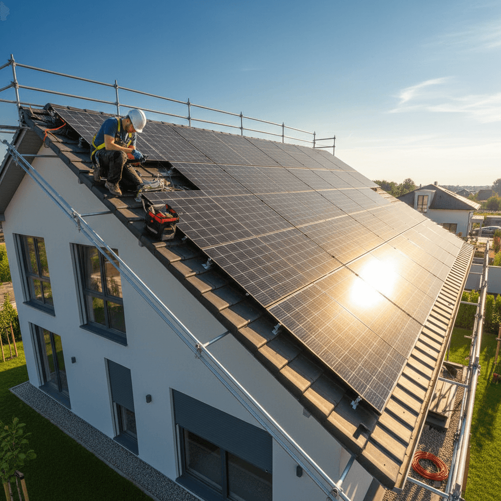 Solar panel installation on residential roof