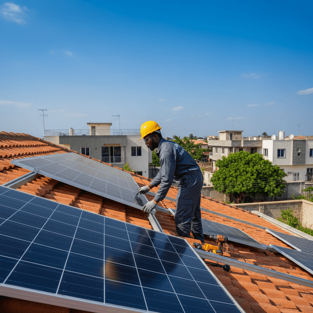 Solar panel installation on residential rooftop