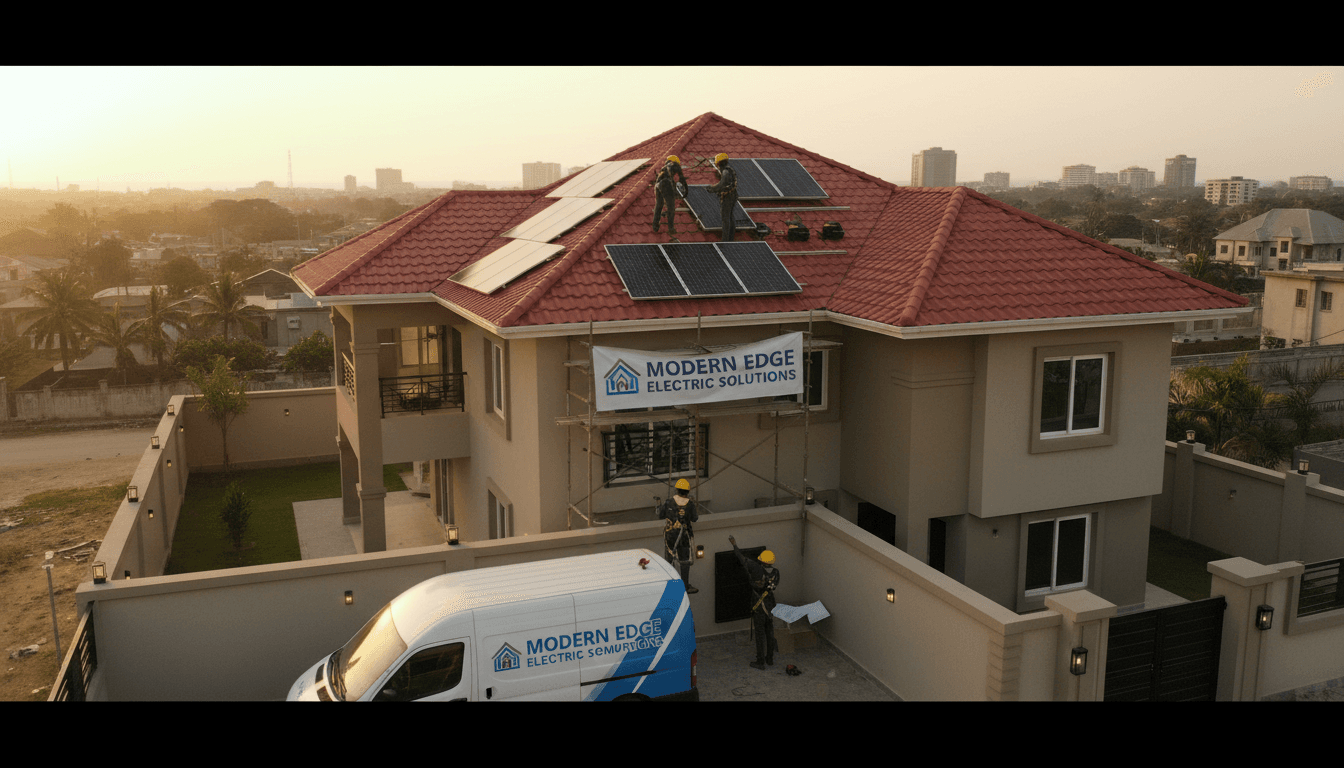 Solar panels installed on a Lagos home rooftop with clear sky