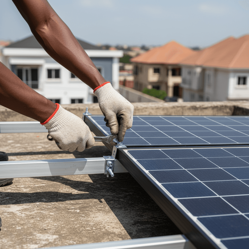 Solar panel installation on residential rooftop